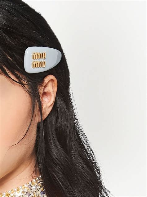 miu miu hair clip silver|Silver Nappa Leather Hair Clip .